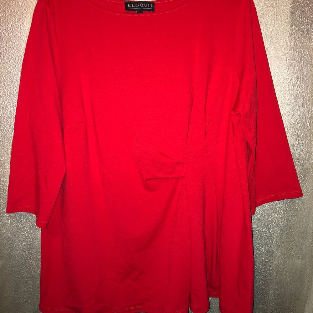 Eloquii  Preppy Academia Patriotic Professional Red  Side Drape  3/4 Sleeve  Top